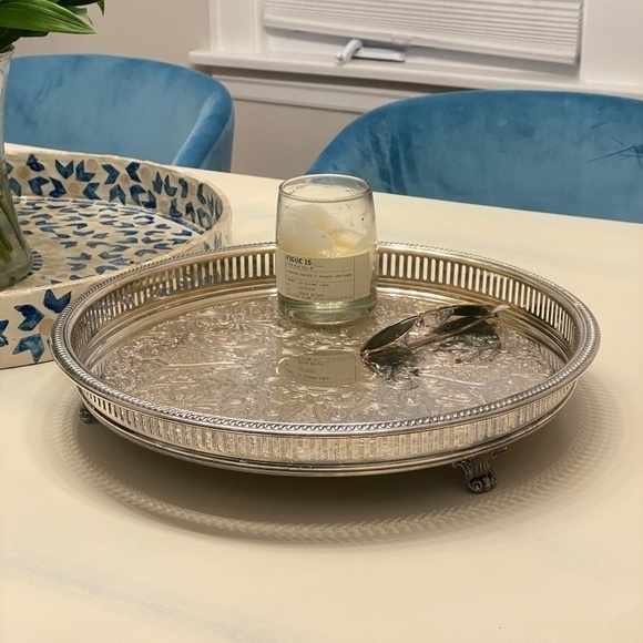 LARGE silver tone vanity tray